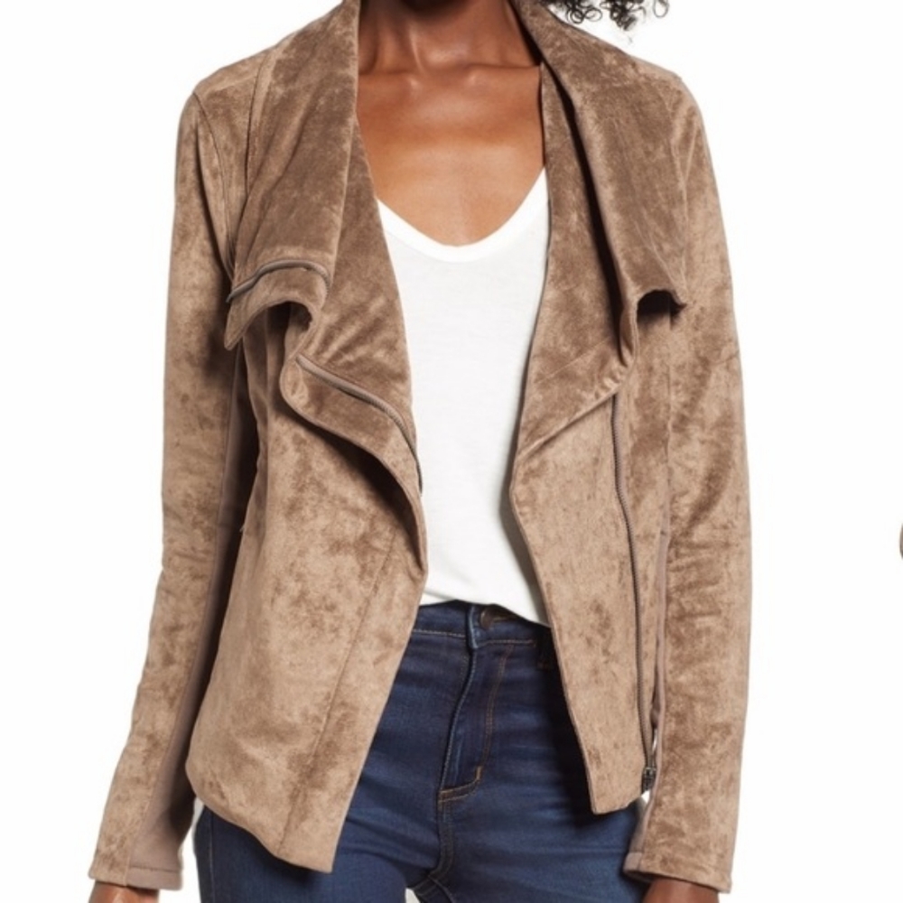 Blank NYC Faux Suede Moto Jacket XS Grey